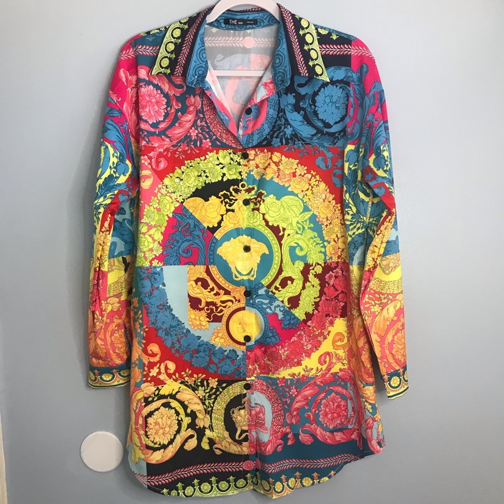 The Way Art To Wear Colorful Tunic Blouse Shirt Mini Dress SZ L QQ